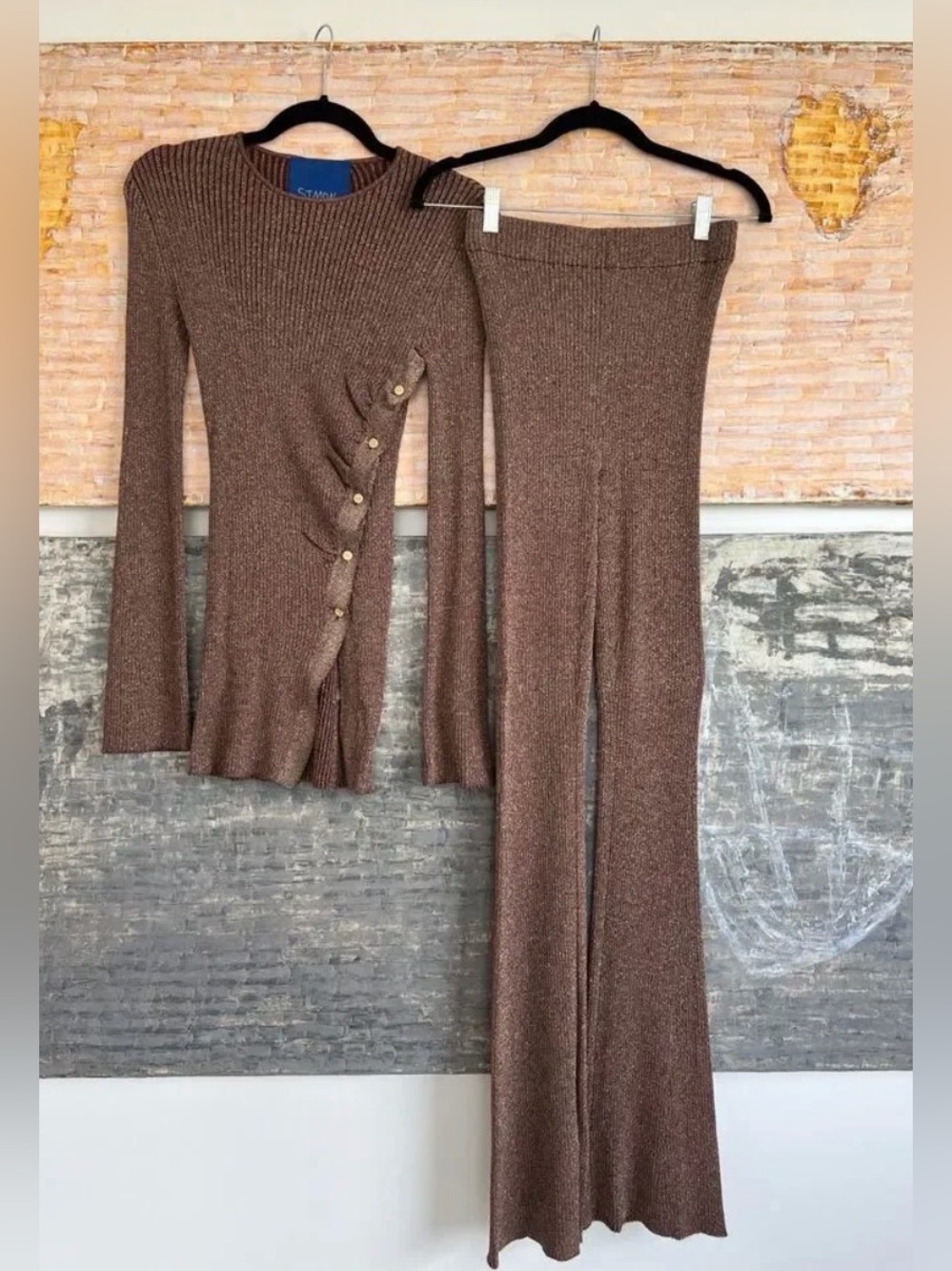 Simon Miller Ribbed Knit Set in Metallic Brown